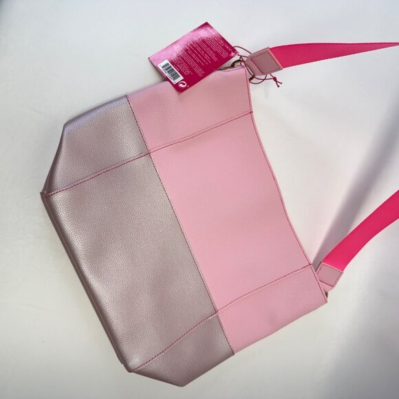 Juicy‎ Couture Pink Leather Tote Bag New Open Top Snap Closure Colorblock - Picture 4 of 9